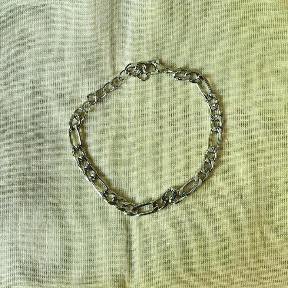 silver figaro link stainless steel chain bracelet